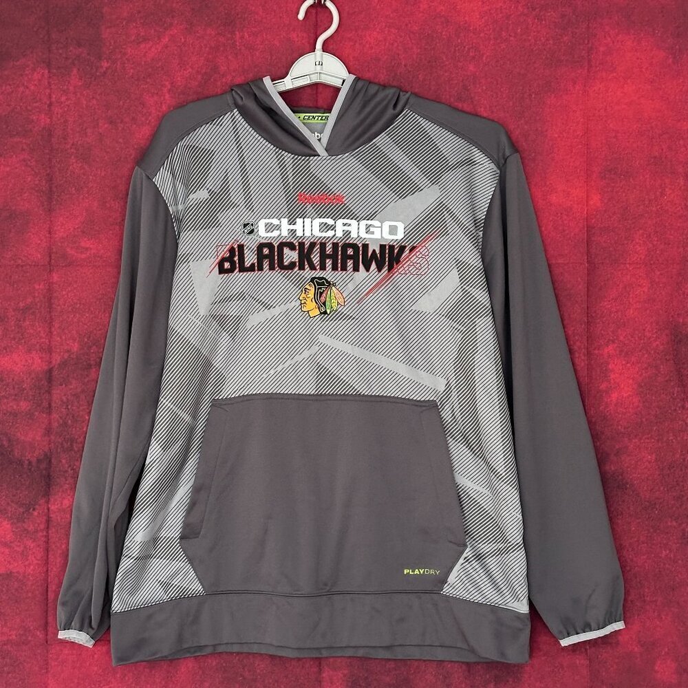 REEBOK CHICAGO BLACKHAWKS NHL PLAYDRY GRAY PULLOVER HOODIE SIZE XL